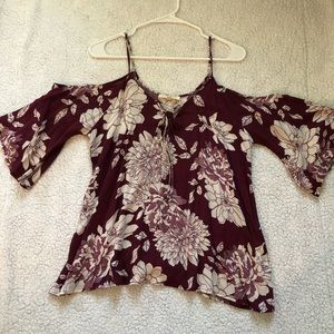 Burgundy & white off the shoulder shirt